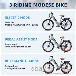 2024 E-Bike 26'' Electric Bike for Adults 750W Motor Bicycle Commuter Ebike Gray
