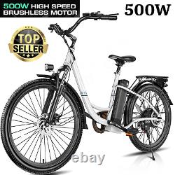 26'' Electric Bike 500W Mountain Bicycle for Adults Commuter Ebike +Rear Rack#