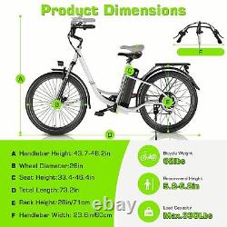 26'' Electric Bike 500W Mountain Bicycle for Adults Commuter Ebike +Rear Rack#