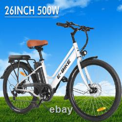 26'' Electric Bike Bicycle 500W Electric Bike City Road Commuter E-Bikes White