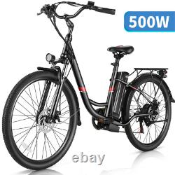 26'' Electric Bike for Adults, 500W Commuter Cruiser Ebike 20MPH City Bicycle US