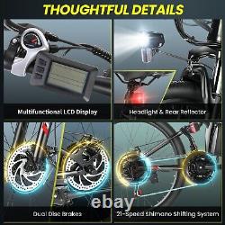 26 Folding Electric Bike 20MPH E-Mountain Bicycle withLCD 500W 48V E-bike 21Speed