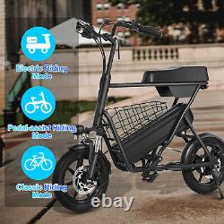 Adult Electric Bike 14 Tire E-bike Bicycle 350W 36V With Seat Commute Moped Urban