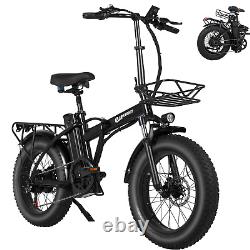 EBK Adult Folding Electric Bike Bicycle 14/20 Snow Fat Tire City 48v Battery