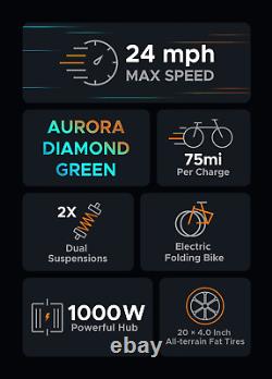 Electric Bike 20 1000W(Peak)48V20AH Mountain Bicycle Fat Tire, UL2849Certified
