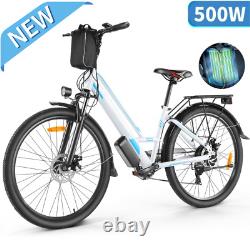 Electric Bike 500W 48V Low-Step Thru 26in Cruiser Bicycle Commuter E-Bikes^