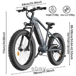 Men's 26 Electric Bike Fat Tire Ebike Bicycle 1200W 48V/17.5Ah Shimano 7 Speed